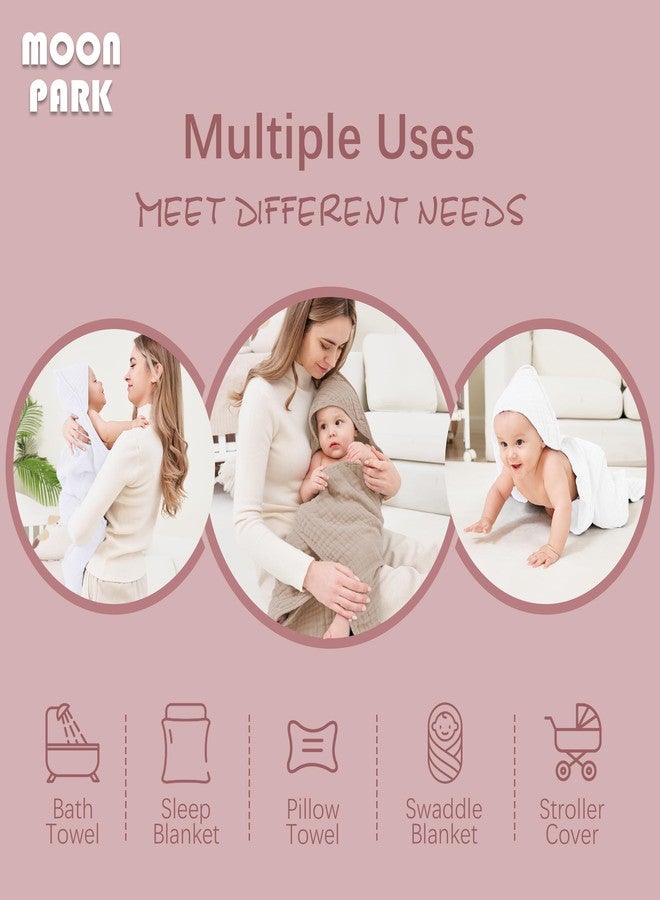 MOON PARK 2 Pack Muslin Hooded Baby Bath Towels for Newborns, Infants, Toddlers - 100% Cotton - Large 32x32Inch Size - Highly Absorbent and Essential, White and Brown - Image 4